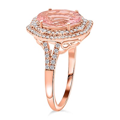 Certified & Appraised Luxoro 14K Rose Gold AAA Pink Morganite and G-H I2 Diamond Ring (Size 7.0) 4.68 Grams 4.80 ctw