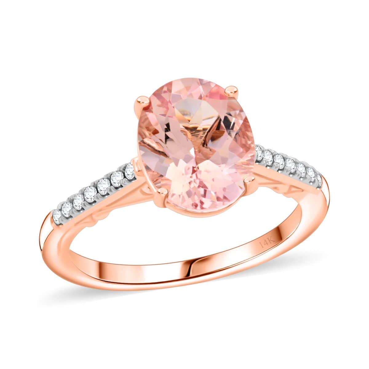 Certified & Appraised Luxoro 14K Rose Gold AAA Pink Morganite and G-H I2 Diamond Ring (Size 7.0) 2.50 ctw image number 0
