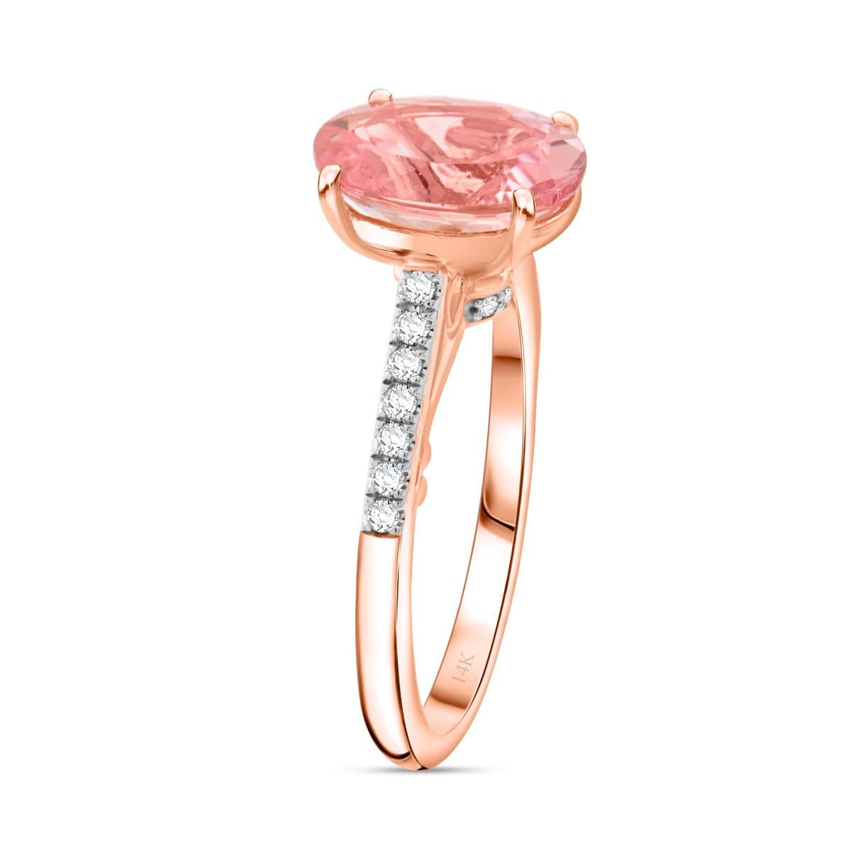 Certified & Appraised Luxoro 14K Rose Gold AAA Pink Morganite and G-H I2 Diamond Ring (Size 7.0) 2.50 ctw image number 3