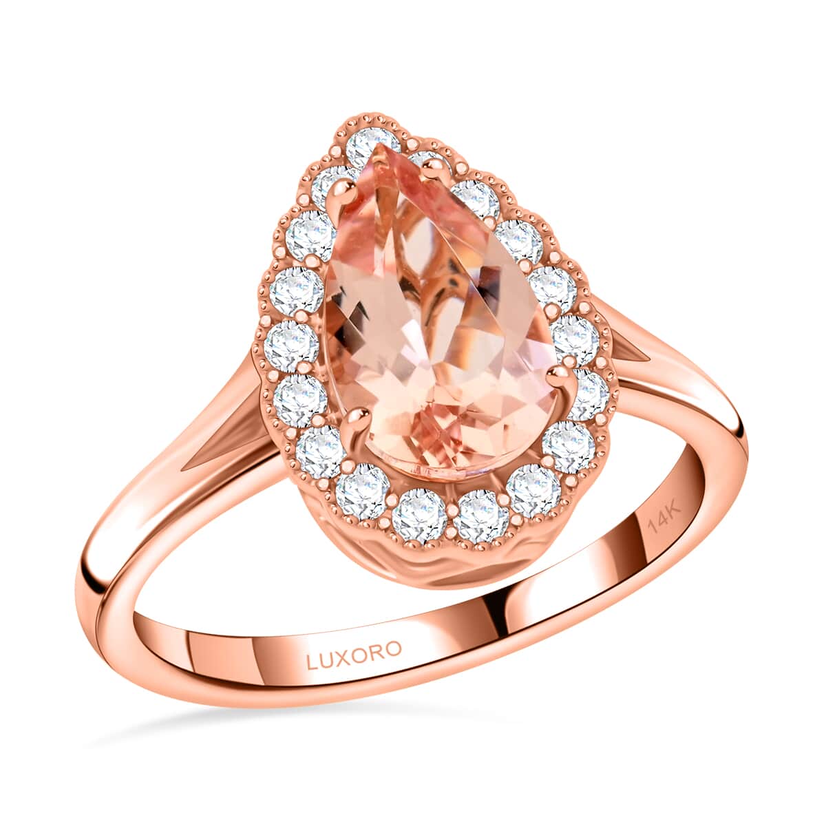 Certified & Appraised Luxoro 14K Rose Gold AAA Pink Morganite and G-H I2 Diamond Ring 1.50 ctw image number 0