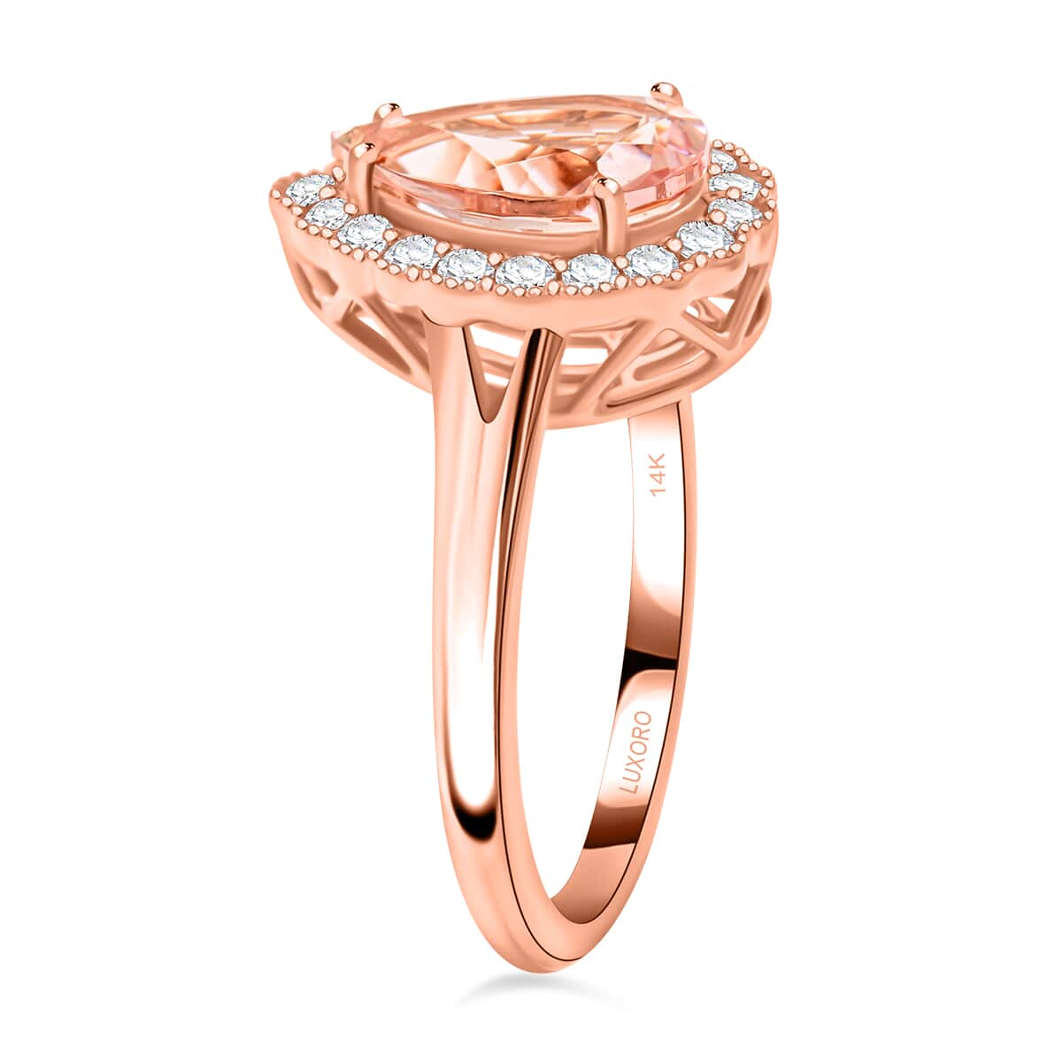 Certified & Appraised Luxoro 14K Rose Gold AAA Pink Morganite and G-H I2 Diamond Ring 1.50 ctw image number 3