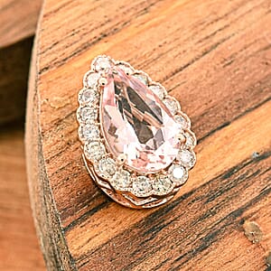 Certified & Appraised Luxoro 14K Rose Gold AAA Pink Morganite and G-H I2 Diamond Pendant without Chain 1.55 ctw