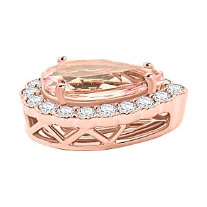 Certified & Appraised Luxoro 14K Rose Gold AAA Pink Morganite and G-H I2 Diamond Pendant without Chain 1.55 ctw