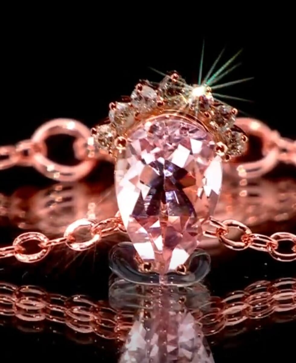 Certified & Appraised Luxoro 14K Rose Gold AAA Palmeiras Pink Morganite and G-H I2 Diamond Pendant 1.35 ctw image number 0