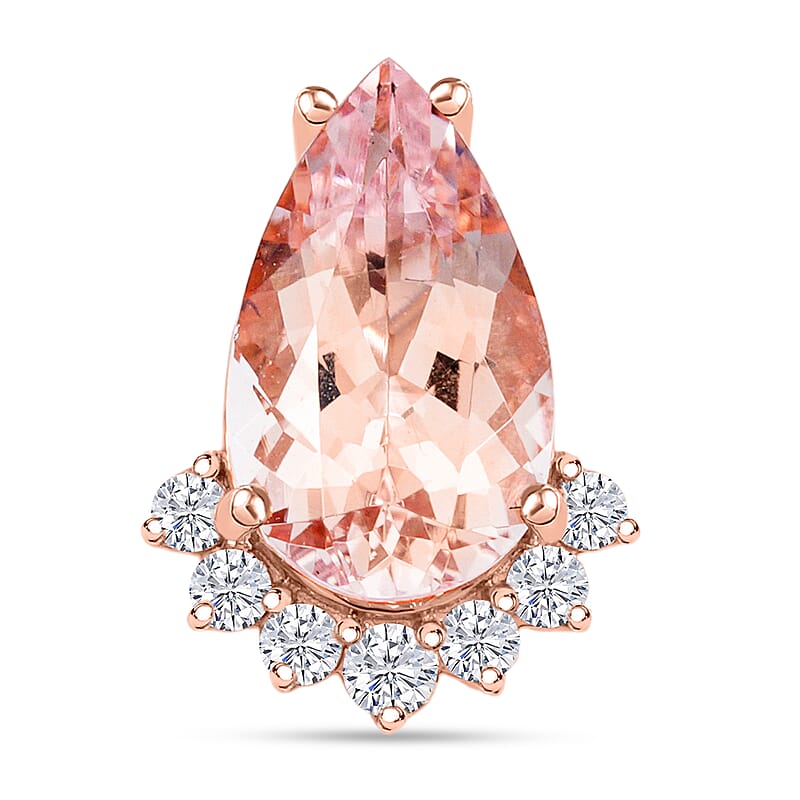 Certified and Appraised Luxoro 14K Rose Gold AAA Palmeiras Pink Morganite and G-H I2 Diamond Pendant without Chain 1.35 ctw