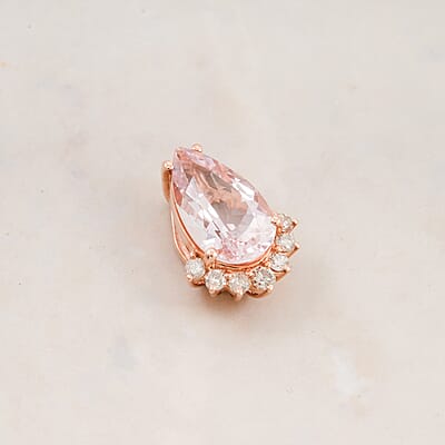 Certified and Appraised Luxoro 14K Rose Gold AAA Palmeiras Pink Morganite and G-H I2 Diamond Pendant without Chain 1.35 ctw