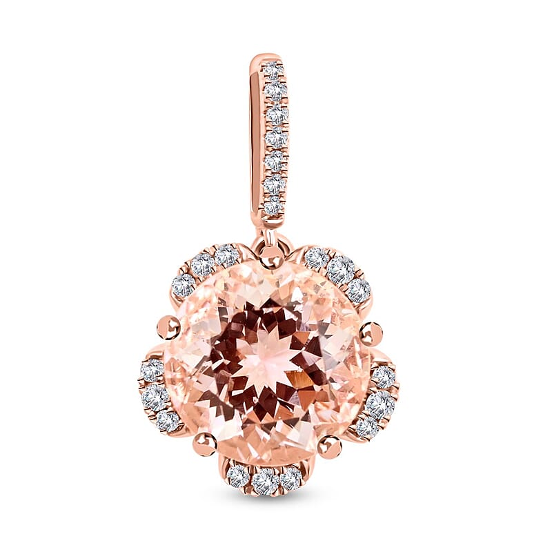 Certified & Appraised Luxoro 14K Rose Gold AAA Pink Morganite and G-H I2 Diamond Floral Pendant without Chain 2.65 ctw