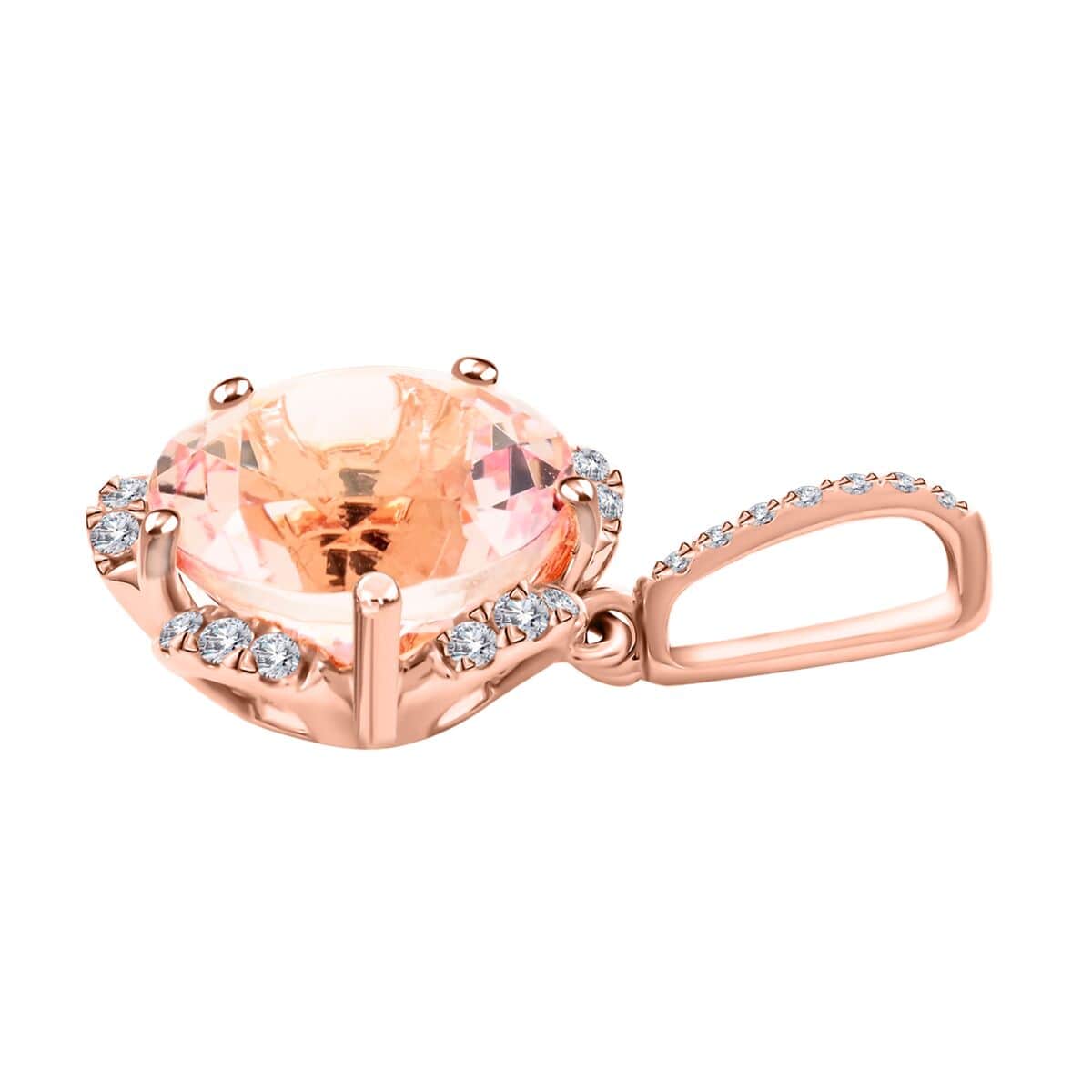 Certified & Appraised Luxoro 14K Rose Gold AAA Pink Morganite and G-H I2 Diamond Pendant 2.65 ctw image number 3