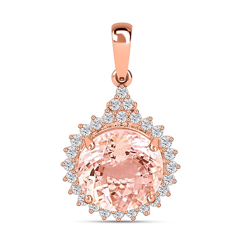Certified & Appraised Luxoro 14K Rose Gold AAA Pink Morganite and G-H I2 Diamond Sunburst Pendant without Chain 2.75 ctw