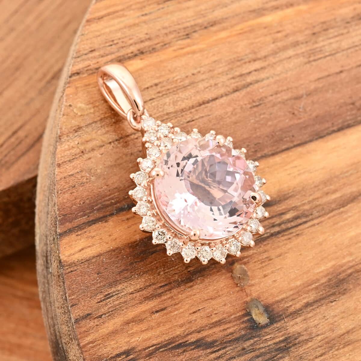 Certified & Appraised Luxoro 14K Rose Gold AAA Pink Morganite and G-H I2 Diamond Pendant 2.75 ctw image number 1