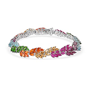 Multi Gemstone Leaf Creeper Bracelet in Platinum Over Sterling Silver (8.00 In) 28.50 ctw