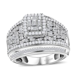 Diamond 1.50 ctw Art Deco Ring in Platinum Over Sterling Silver (Size 10.0)