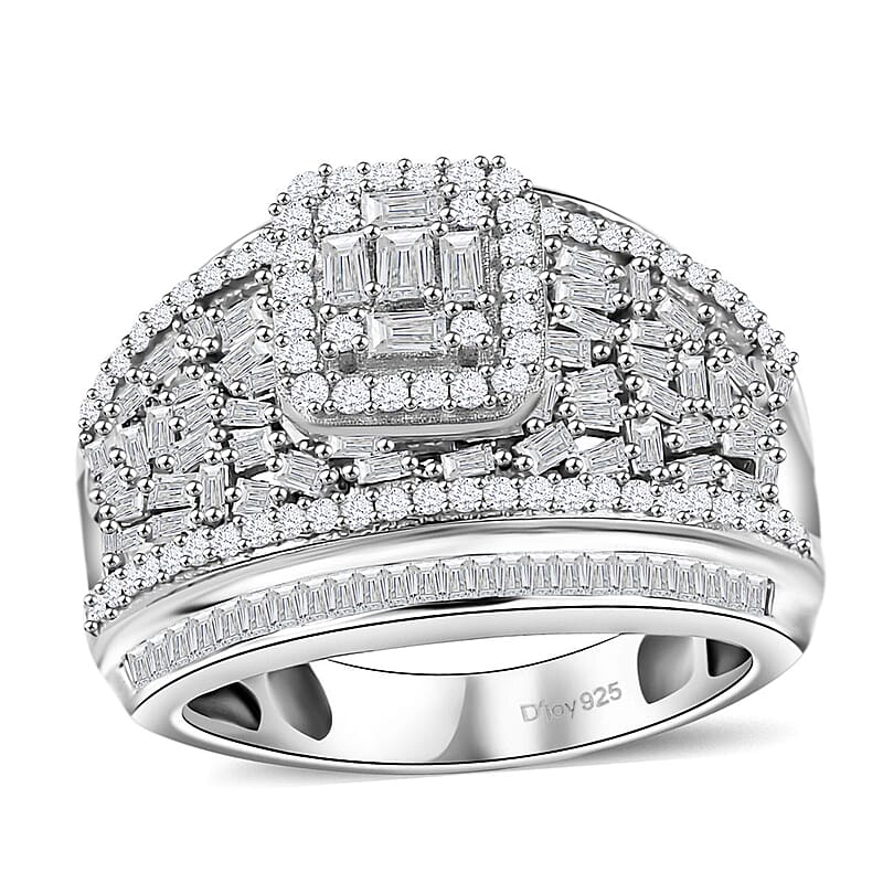 14 Aug TLV Diamond Ring in Platinum Over Sterling Silver (Size 10.0) 1.50 ctw