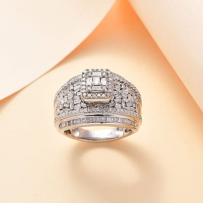 14 Aug TLV Diamond Ring in Platinum Over Sterling Silver (Size 10.0) 1.50 ctw