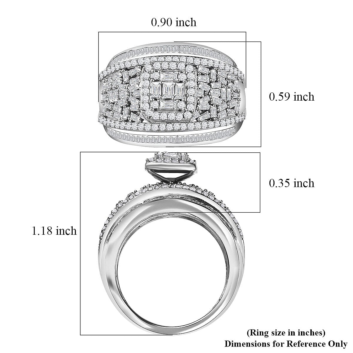 14 Aug TLV Diamond Ring in Platinum Over Sterling Silver (Size 10.0) 1.50 ctw