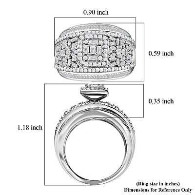 14 Aug TLV Diamond Ring in Platinum Over Sterling Silver (Size 10.0) 1.50 ctw