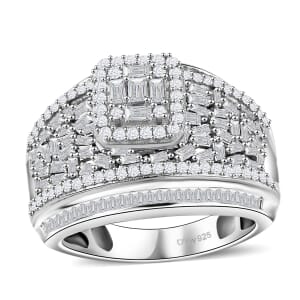 Diamond 1.50 ctw Art Deco Ring in Platinum Over Sterling Silver (Size 8.0)