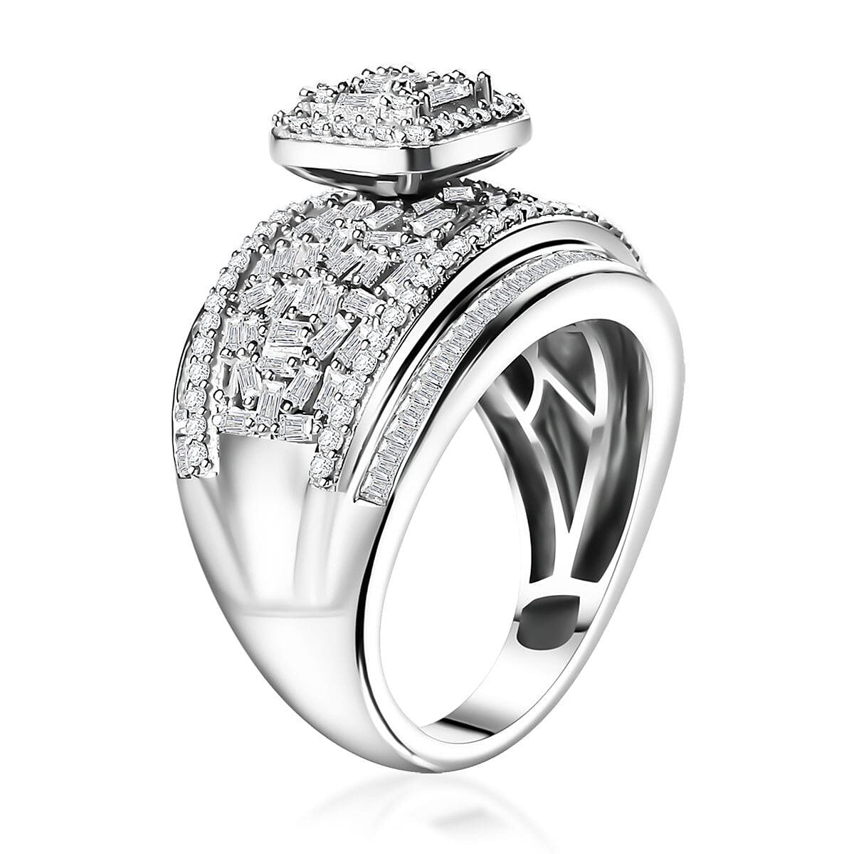 Diamond 1.50 ctw Art Deco Ring in Platinum Over Sterling Silver (Size 9.0) image number 3