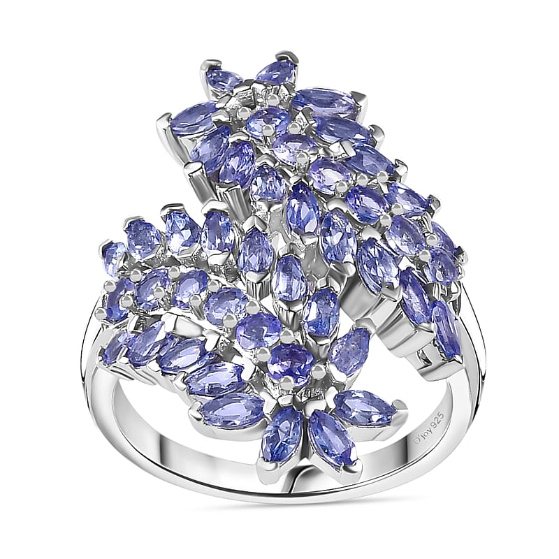 Tanzanite Bypass Leaf Ring in Platinum Over Sterling Silver (Size 10.0) 3.65 ctw