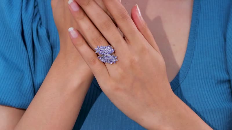 Doorbuster Tanzanite Bypass Leaf Ring in Platinum Over Sterling Silver (Size 10.0) (Del. in 10-12 Days) 3.65 ctw
