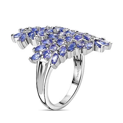 Tanzanite Bypass Leaf Ring in Platinum Over Sterling Silver (Size 10.0) 3.65 ctw
