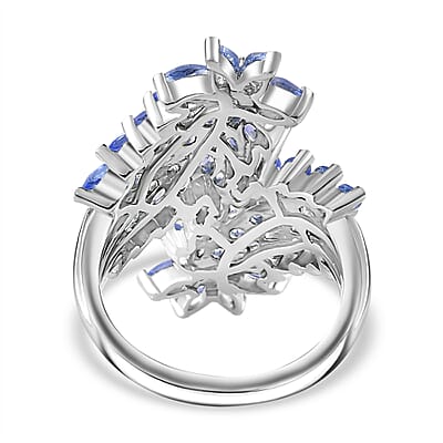 Tanzanite Bypass Leaf Ring in Platinum Over Sterling Silver (Size 10.0) 3.65 ctw