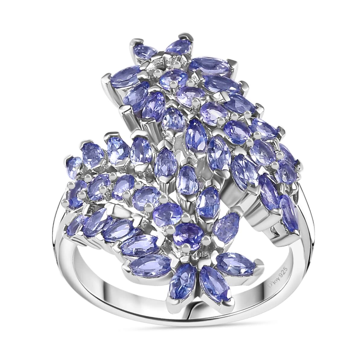 Tanzanite Bypass Leaf Ring in Platinum Over Sterling Silver (Size 5.0) 3.65 ctw image number 0