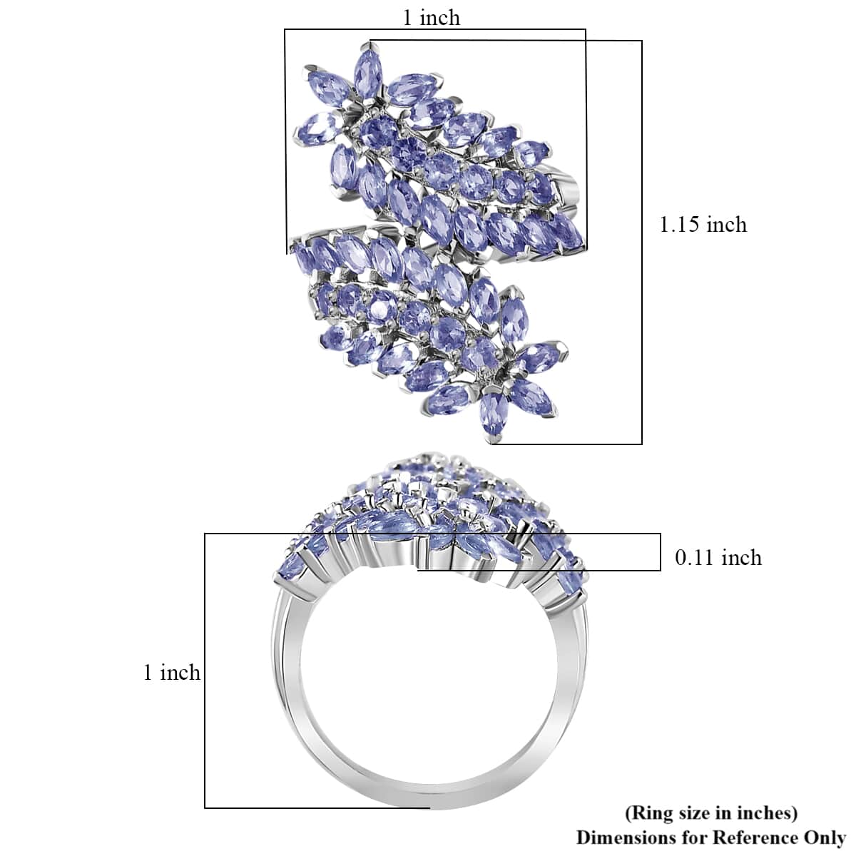 Tanzanite Bypass Leaf Ring in Platinum Over Sterling Silver (Size 5.0) 3.65 ctw image number 5