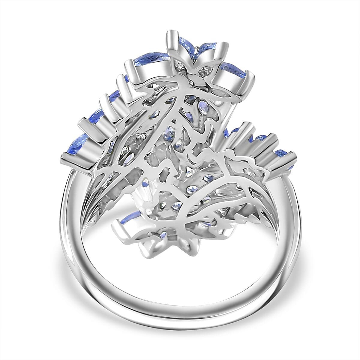 Tanzanite Bypass Leaf Ring in Platinum Over Sterling Silver (Size 8.0) 3.65 ctw image number 4