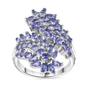 Tanzanite Bypass Leaf Ring in Platinum Over Sterling Silver (Size 9.0) 3.65 ctw