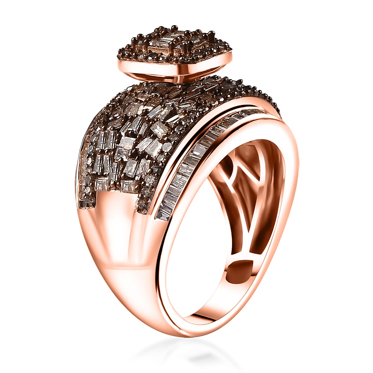 Natural Champagne Diamond 1.50 ctw Art Deco Ring in 14K Vermeil Rose Gold Over Sterling Silver (Size 6.0) image number 3