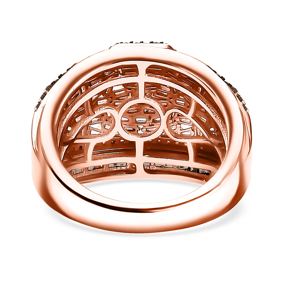 Natural Champagne Diamond 1.50 ctw Art Deco Ring in 14K Vermeil Rose Gold Over Sterling Silver (Size 6.0) image number 4