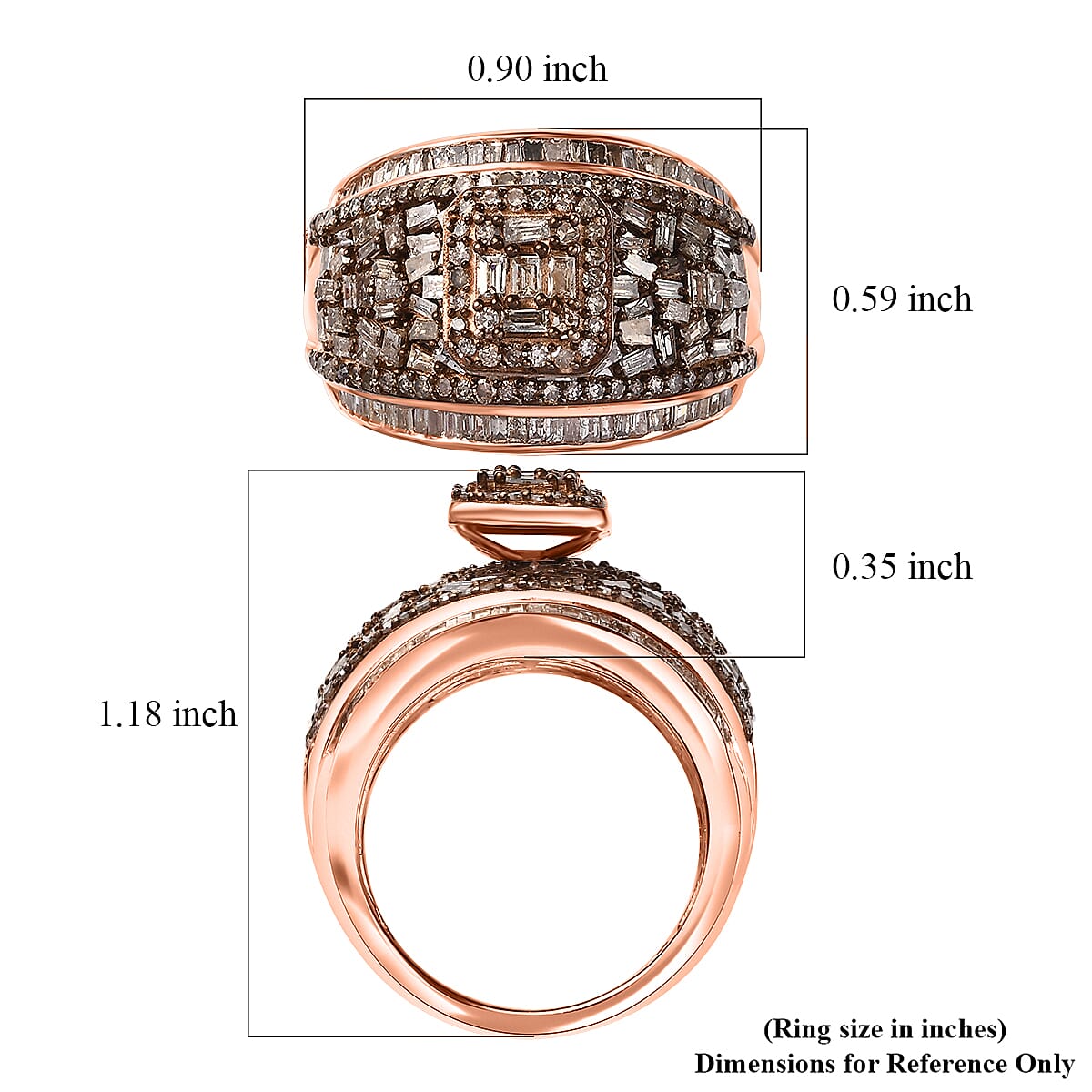 Natural Champagne Diamond 1.50 ctw Art Deco Ring in 14K Vermeil Rose Gold Over Sterling Silver (Size 6.0) image number 5