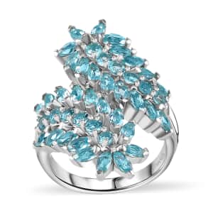 Betroka Blue Apatite Bypass Leaf Ring in Platinum Over Sterling Silver (Size 7.0) 3.70 ctw