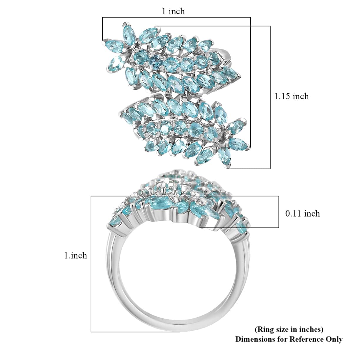 Betroka Blue Apatite Bypass Leaf Ring in Platinum Over Sterling Silver (Size 7.0) 3.70 ctw image number 5