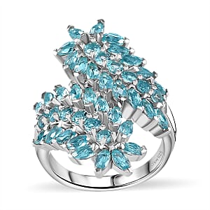 Betroka Blue Apatite Bypass Leaf Ring in Platinum Over Sterling Silver (Size 8.0) 3.70 ctw