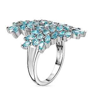 Betroka Blue Apatite Bypass Leaf Ring in Platinum Over Sterling Silver (Size 8.0) 3.70 ctw