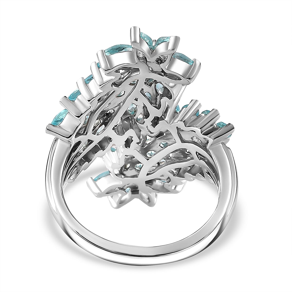 Betroka Blue Apatite Bypass Leaf Ring in Platinum Over Sterling Silver (Size 8.0) 3.70 ctw image number 4