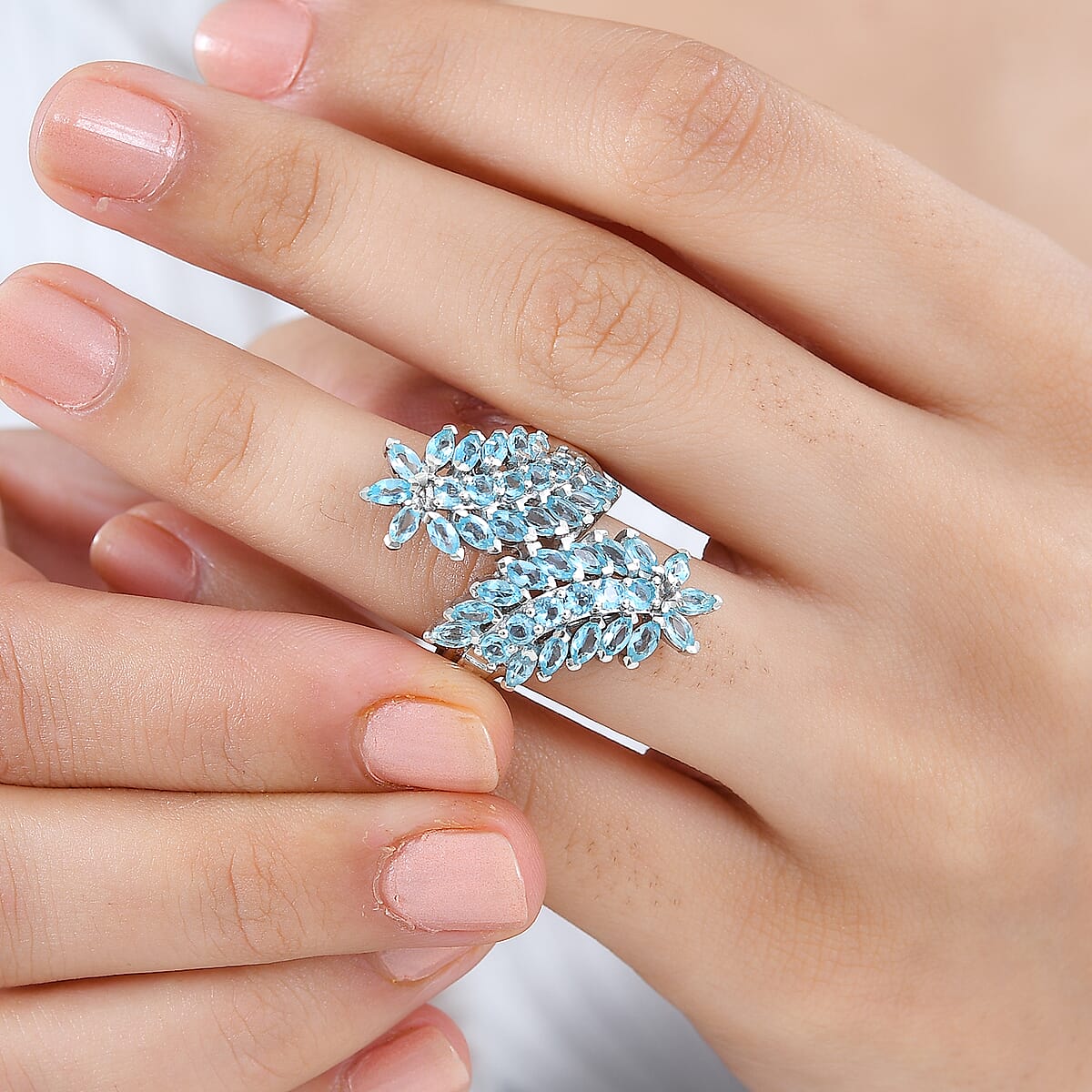 Betroka Blue Apatite Bypass Leaf Ring in Platinum Over Sterling Silver (Size 9.0) 3.70 ctw image number 2