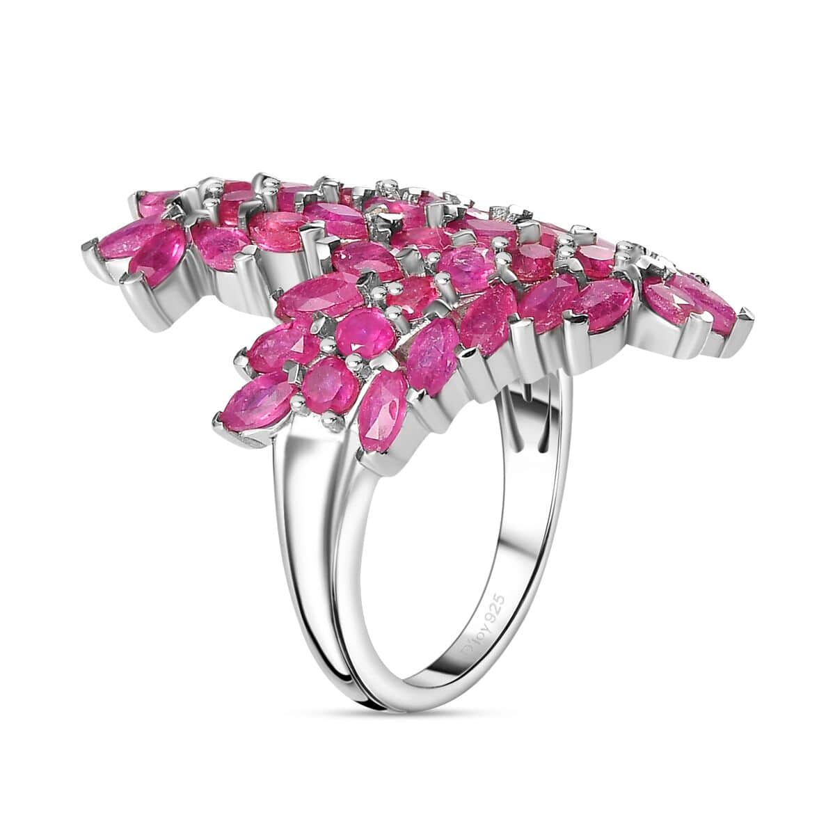 Niassa Ruby (FF) Bypass Leaf Ring in Platinum Over Sterling Silver (Size 5.0) 5.00 ctw image number 3