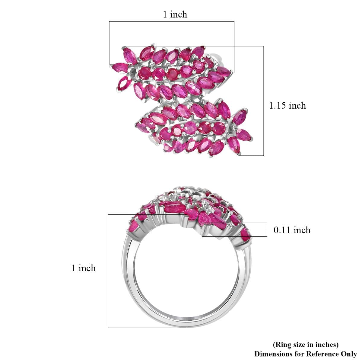 Niassa Ruby (FF) Bypass Leaf Ring in Platinum Over Sterling Silver (Size 5.0) 5.00 ctw image number 5