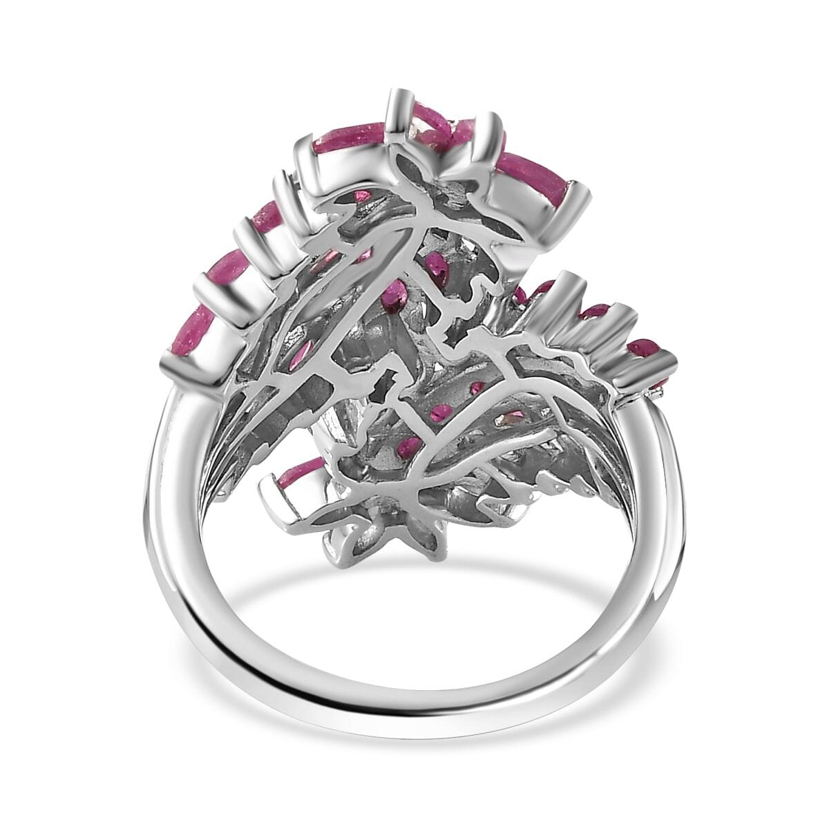 Niassa Ruby (FF) Bypass Leaf Ring in Platinum Over Sterling Silver (Size 9.0) 5.00 ctw image number 4