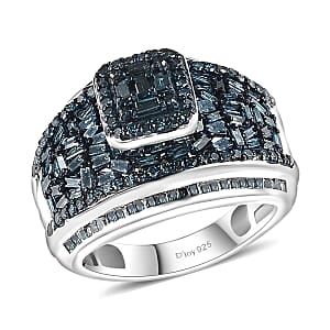 Blue Diamond 1.50 ctw Art Deco Ring in Platinum Over Sterling Silver (Size 6.0)