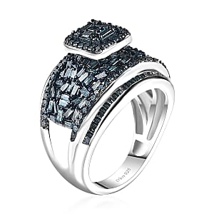 Blue Diamond 1.50 ctw Art Deco Ring in Platinum Over Sterling Silver (Size 7.0)