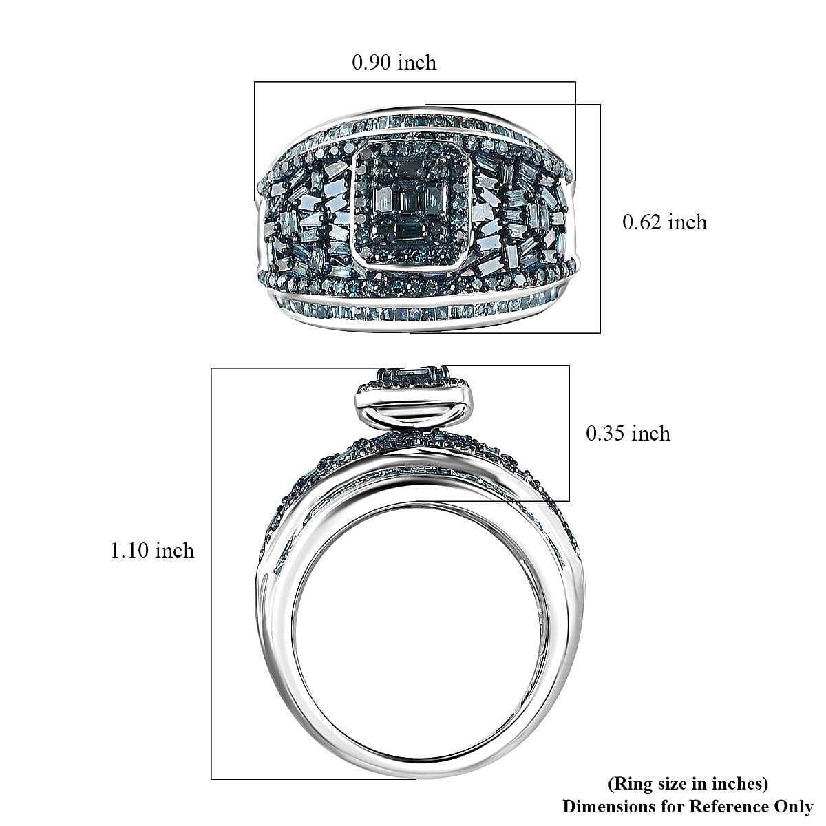 Blue Diamond 1.50 ctw Art Deco Ring in Platinum Over Sterling Silver (Size 7.0) image number 5
