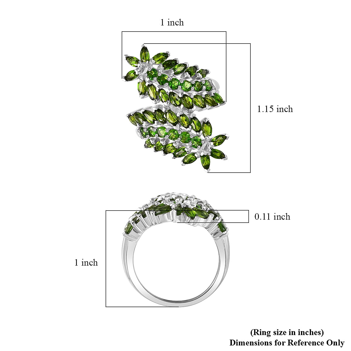 Chrome Diopside Bypass Leaf Ring in Platinum Over Sterling Silver (Size 10.0) 4.00 ctw image number 5