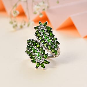 Chrome Diopside Bypass Leaf Ring in Platinum Over Sterling Silver (Size 7.0) 4.00 ctw