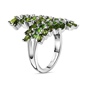 Chrome Diopside Bypass Leaf Ring in Platinum Over Sterling Silver (Size 7.0) 4.00 ctw