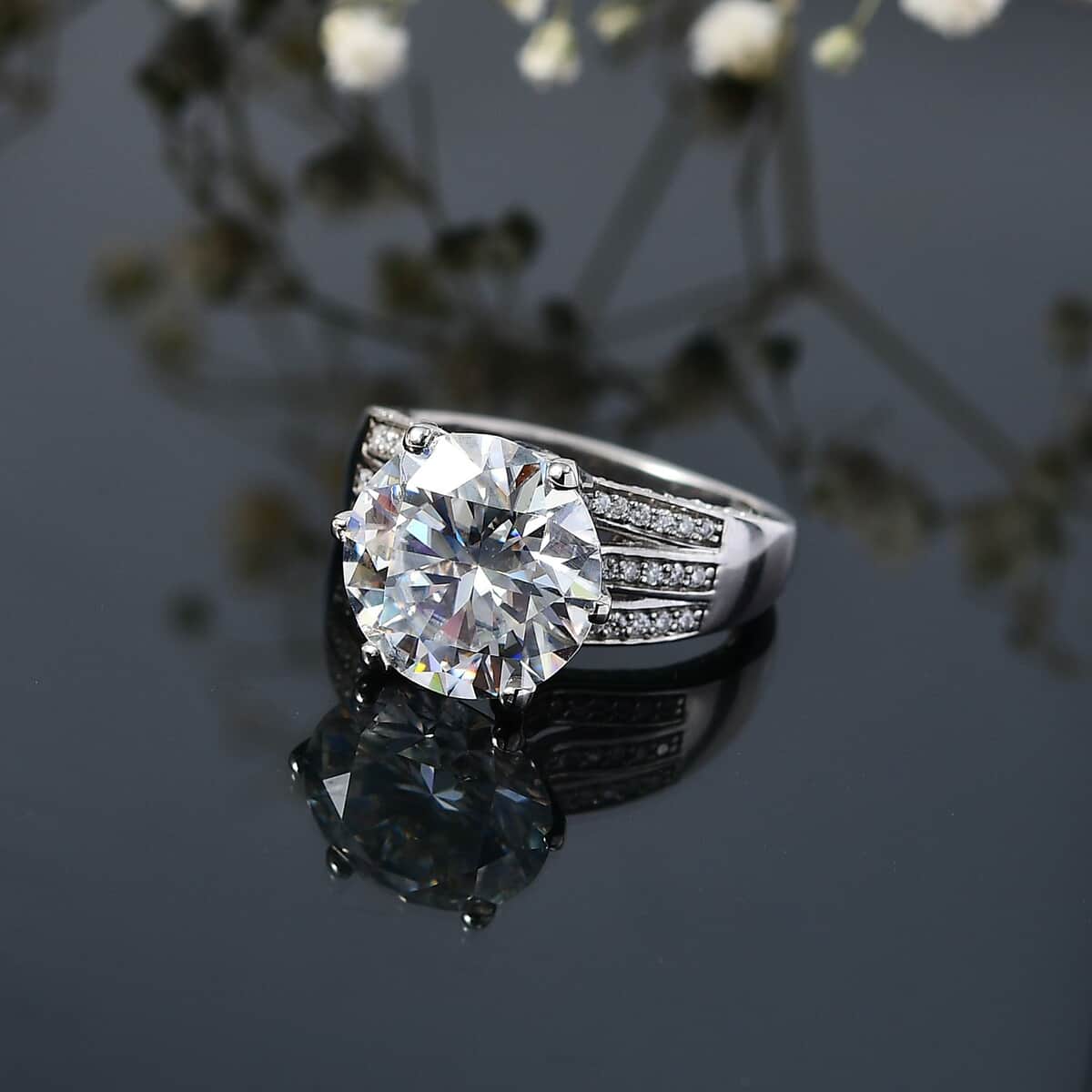 Moissanite and Ceylon Blue Sapphire Ring in Platinum Over Sterling Silver (Size 10.0) 6.50 ctw image number 1