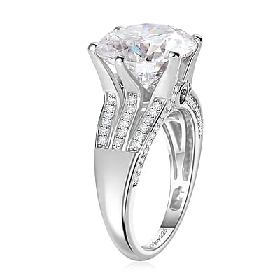 Moissanite and Ceylon Blue Sapphire Ring in Platinum Over Sterling Silver (Size 10.0) 6.50 ctw